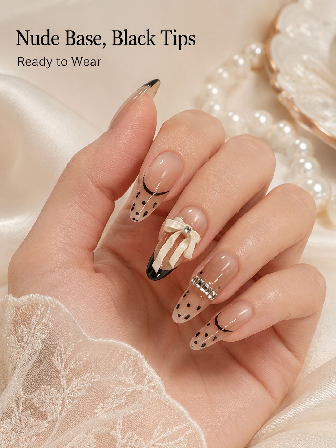 Black French bow nail art